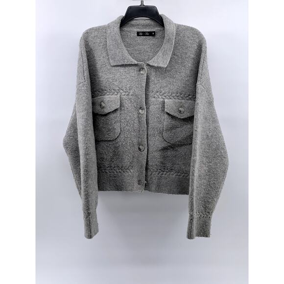 LYLA + LUXE Women's Light Heather Gray Button-Up Long Sleeve Cardigan SZ M - Picture 1 of 11